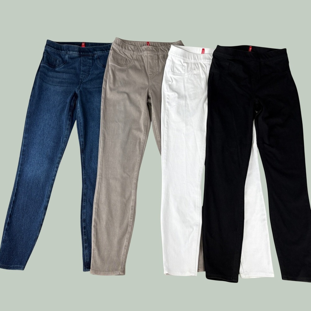 Spanx Jean-ish Leggings Bundle Set of 4 Black White Taupe Indigo Small S